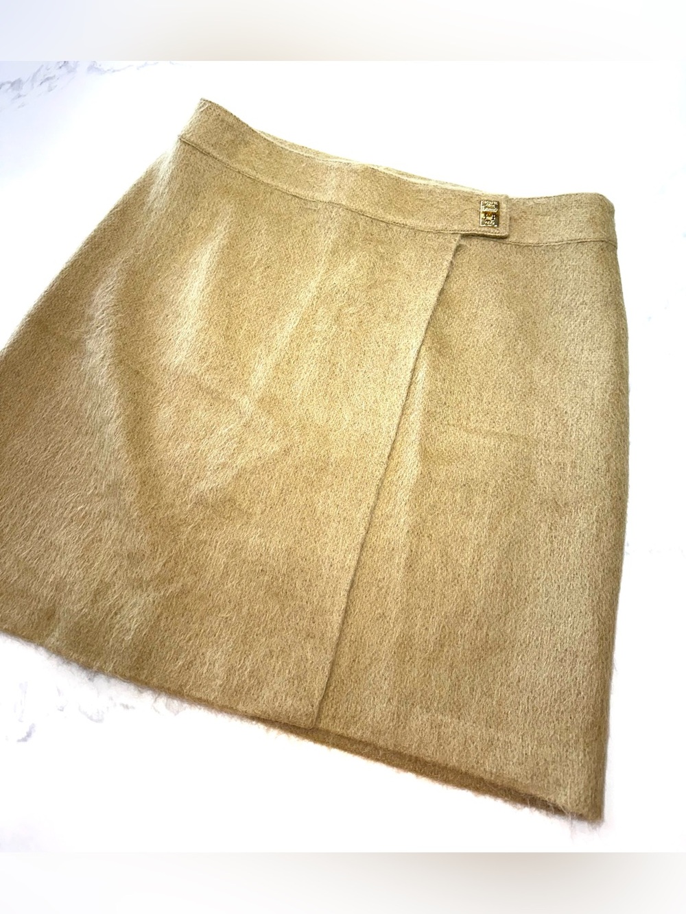 MICHAEL KORS SIZE 12~CAMEL WRAP MINI SKIRT~ALPACA MOHAIR WOOL BLEND~FULLY LINED~